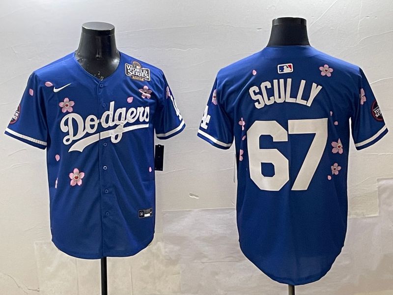 Men Los Angeles Dodgers #67 Scully Blue Sakura Edition 2025 Nike MLB Jersey style 9->women mlb jersey->Women Jersey